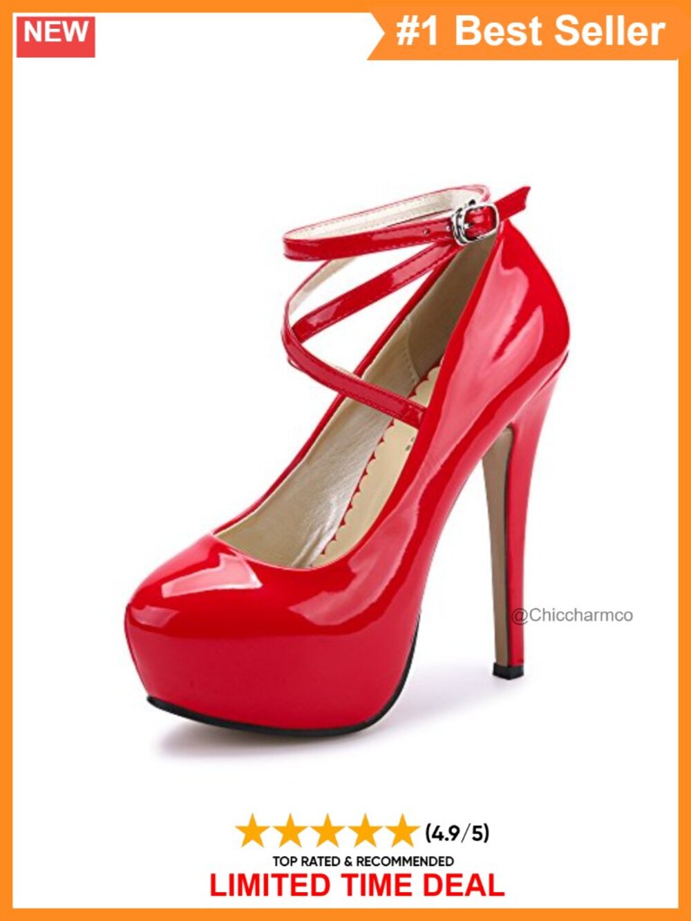 OCHENTA Women's Ankle Strap Platform Pumps High Heel Dress Shoes 5.5 Inch